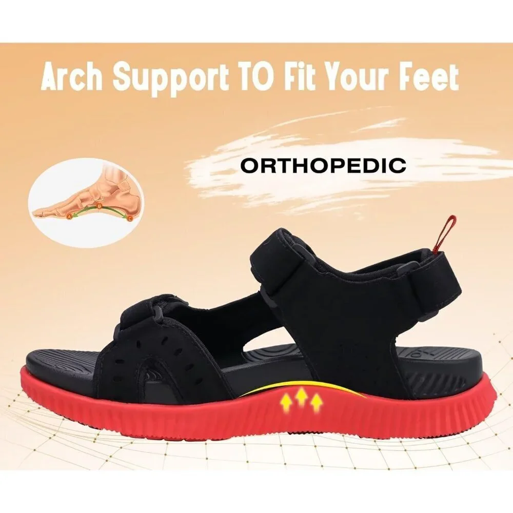 Casual Hiking Sandals Men's Black Red Athletic Sports Walking Fisherman Shoes